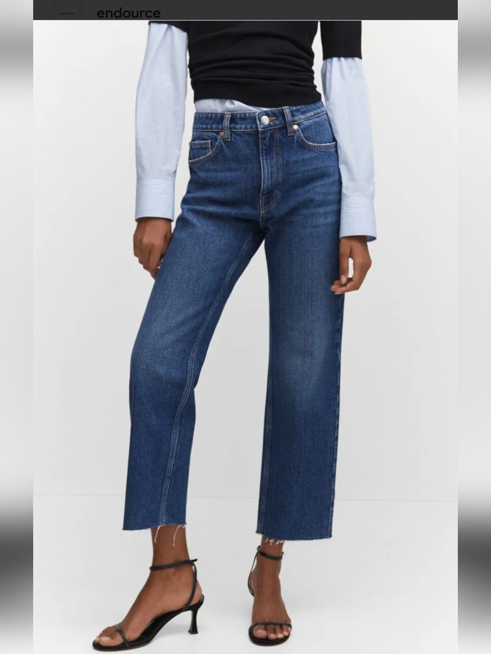 MANGO BLANCA STRAIGHT-FIT CROPPED JEANS FRAYED HEM SZ 8 WMNS